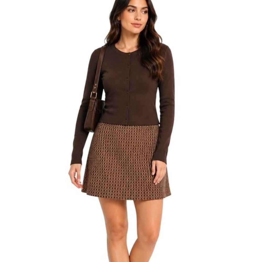 ETCETERA Brown Geometric Pattern Skirt Chic Retro-Core Statement Piece (Size 10)